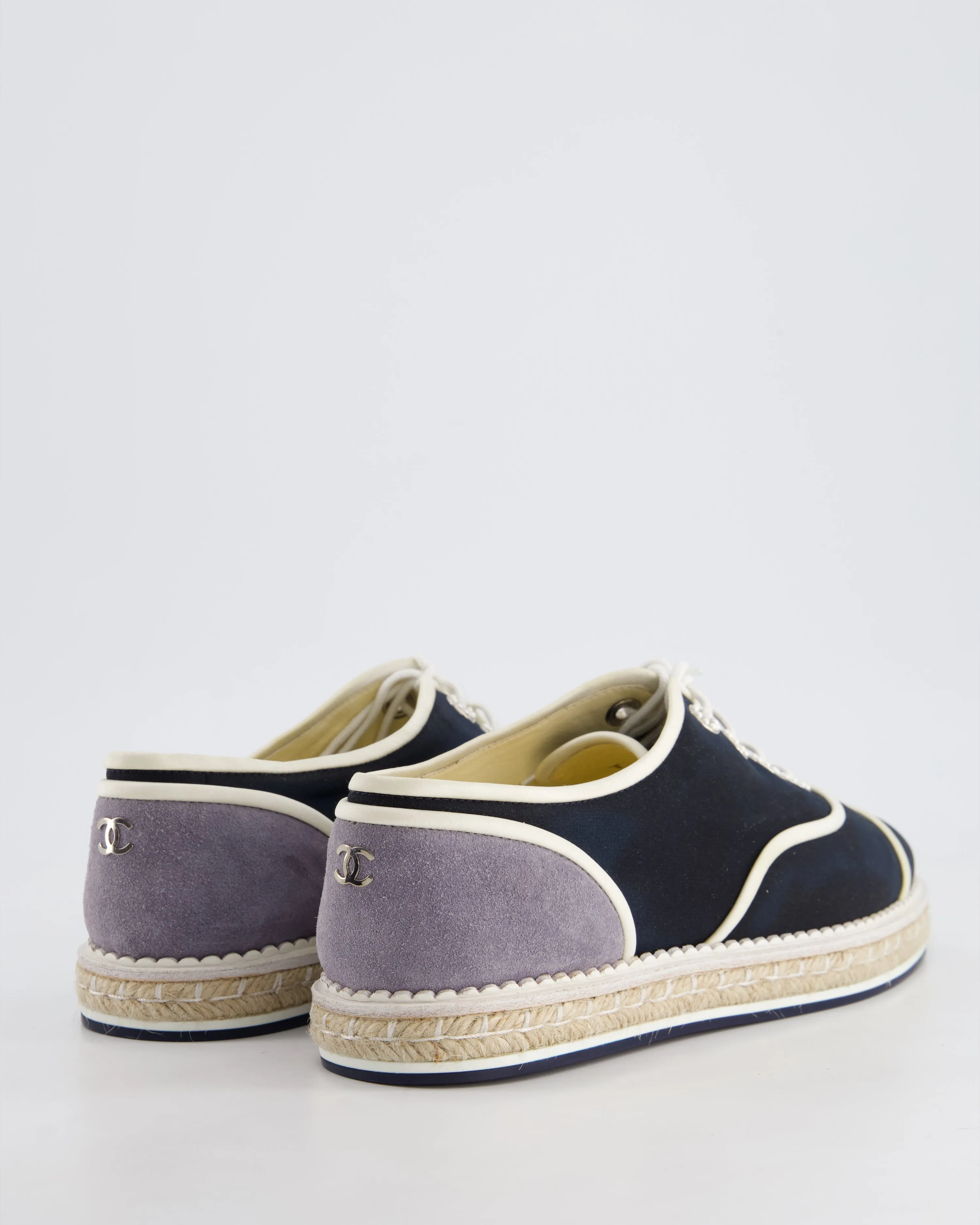 Chanel Navy Raffia Trainer With Suede And Pearl Detail Size Eu 40
