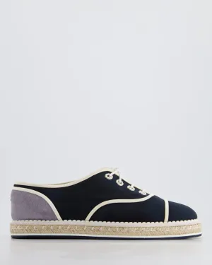 Chanel Navy Raffia Trainer With Suede And Pearl Detail Size Eu 40