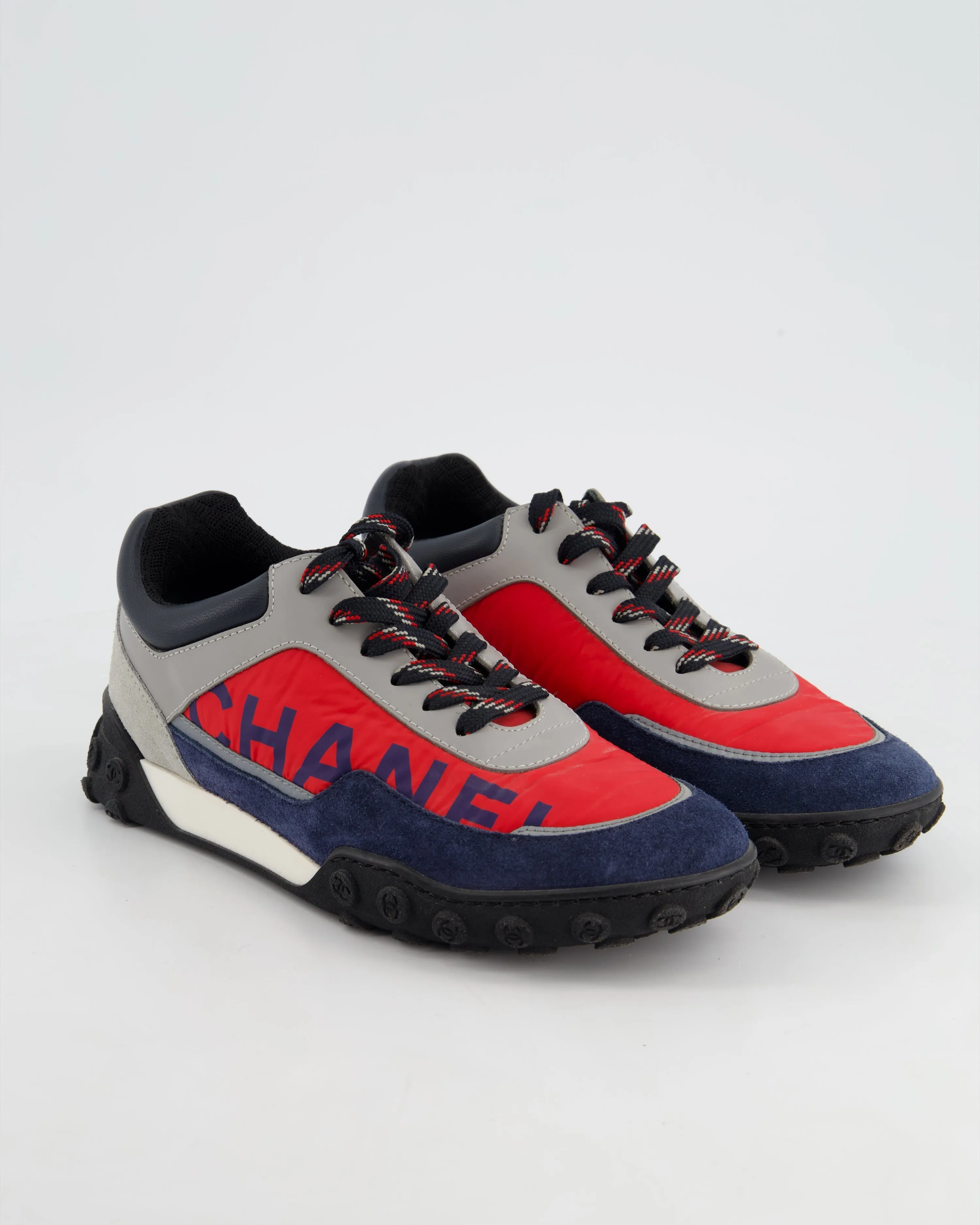 Chanel Red And Blue Nylon Trainers Size Eu 36