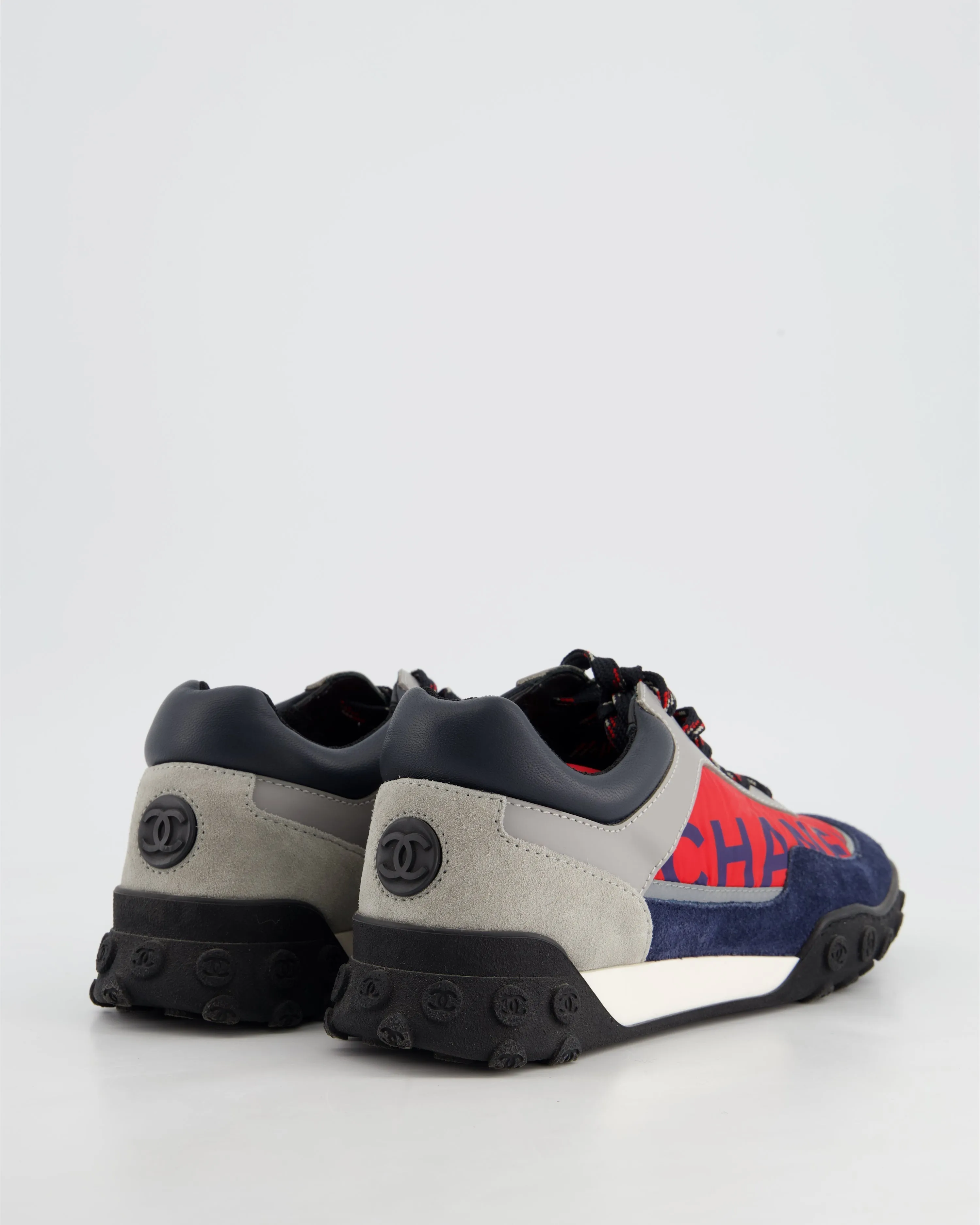 Chanel Red And Blue Nylon Trainers Size Eu 36