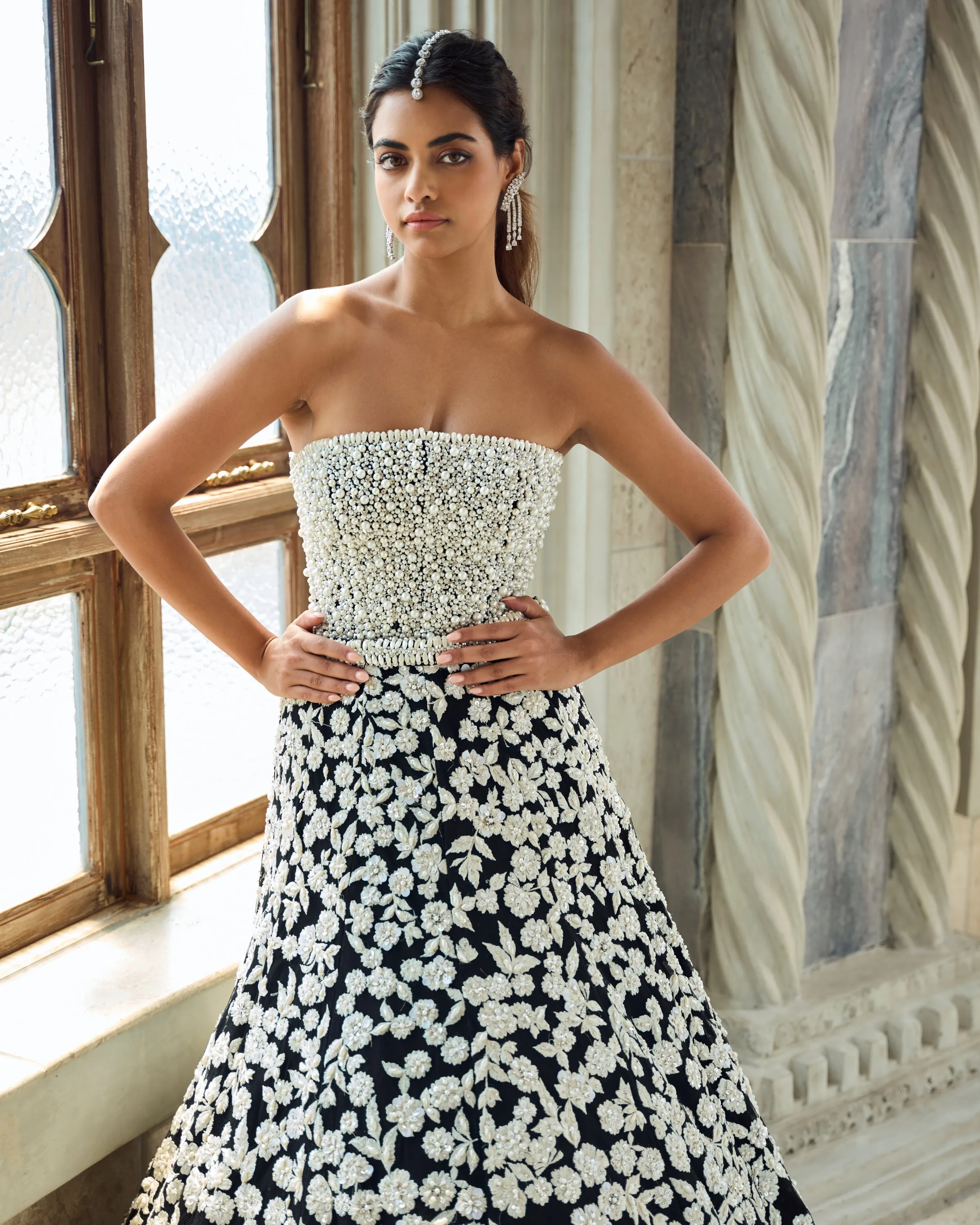 Chapelle Black & White Corset Lehenga Set
