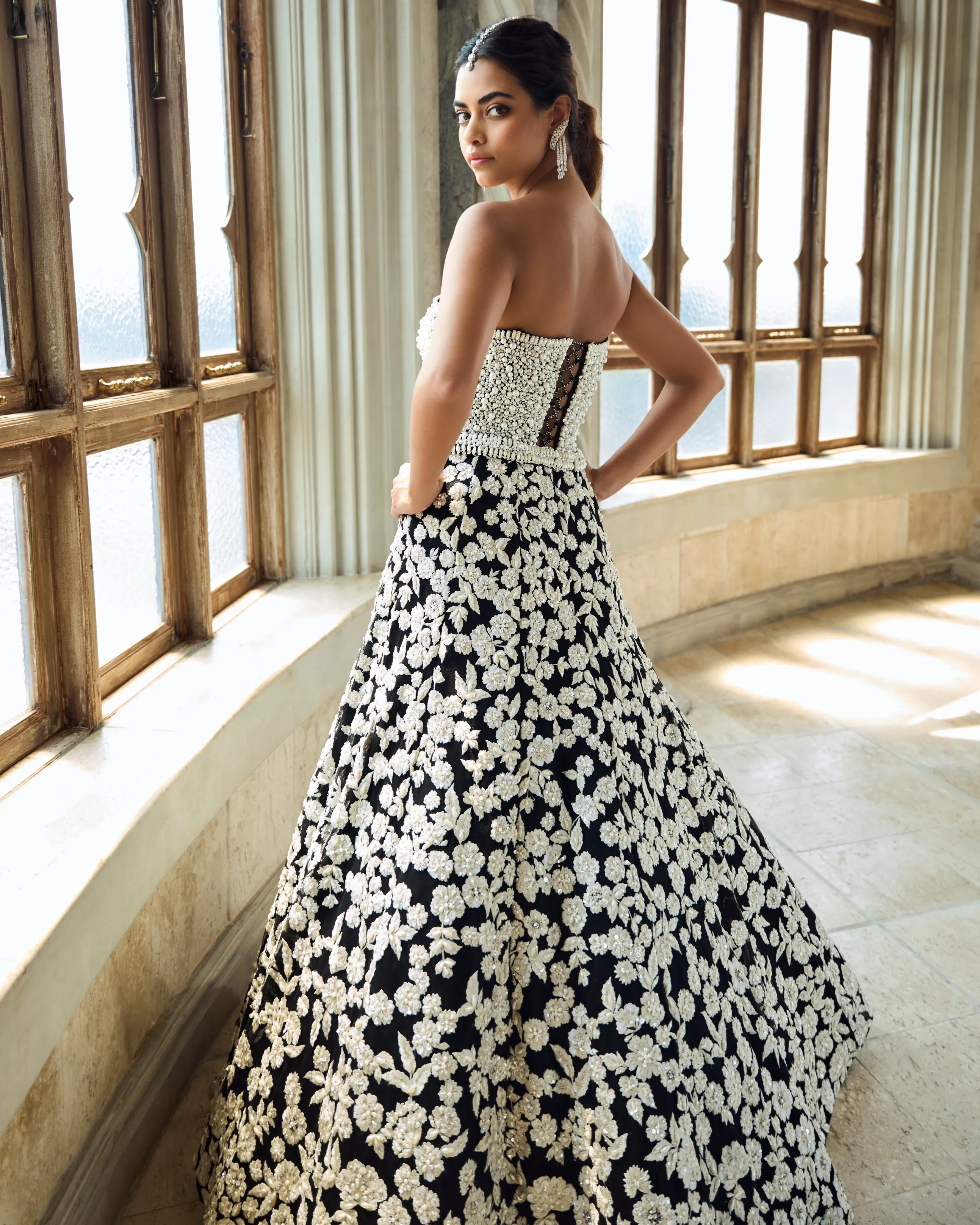 Chapelle Black & White Corset Lehenga Set