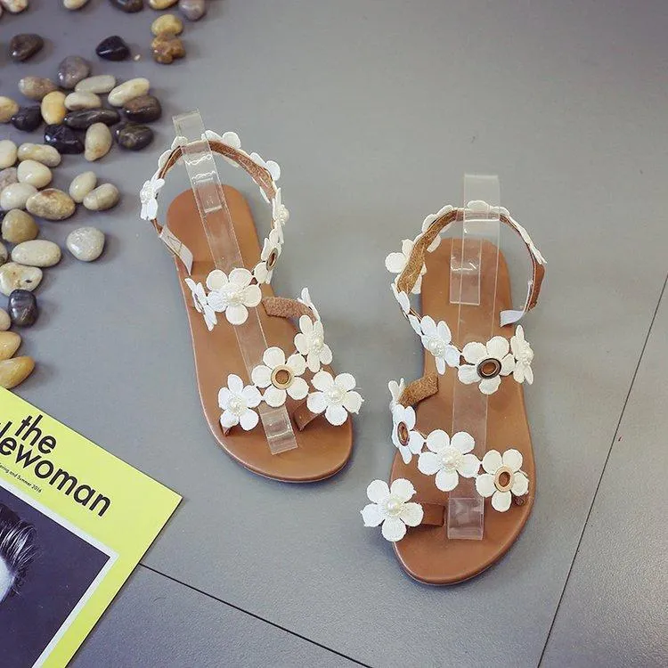 Chicvane Boho Style Flower Decoration Clip Toe Flat Sandals