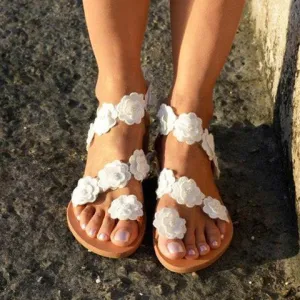 Chicvane Boho Style Flower Decoration Clip Toe Flat Sandals
