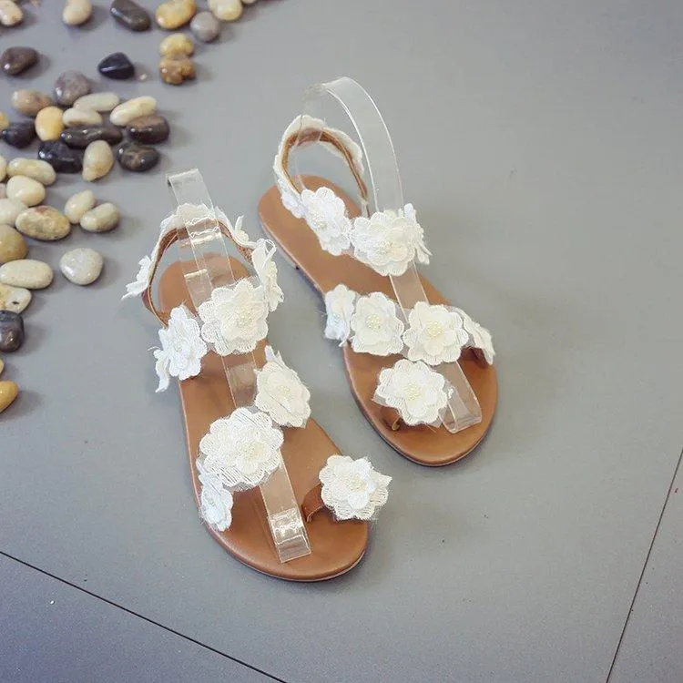 Chicvane Boho Style Flower Decoration Clip Toe Flat Sandals