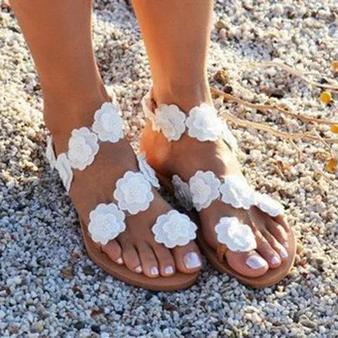 Chicvane Boho Style Flower Decoration Clip Toe Flat Sandals
