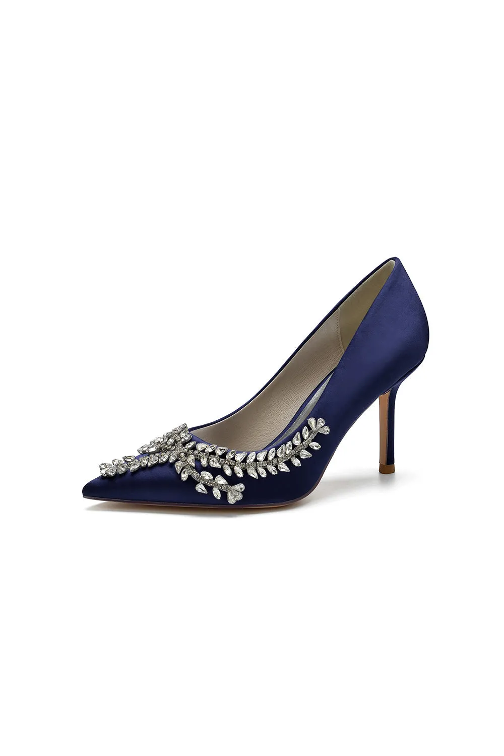 Cocktail Pointed Toe Crystal Satin High Heels