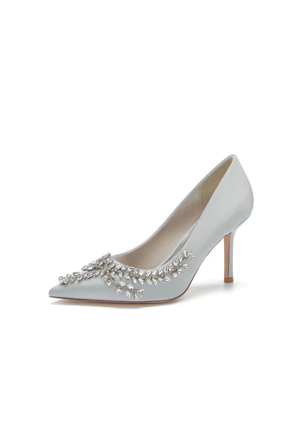 Cocktail Pointed Toe Crystal Satin High Heels
