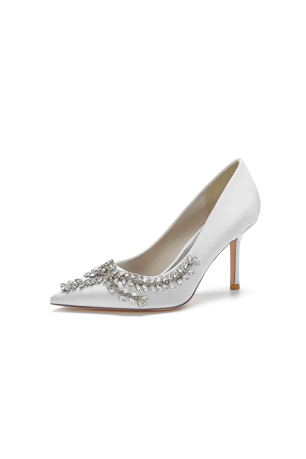 Cocktail Pointed Toe Crystal Satin High Heels