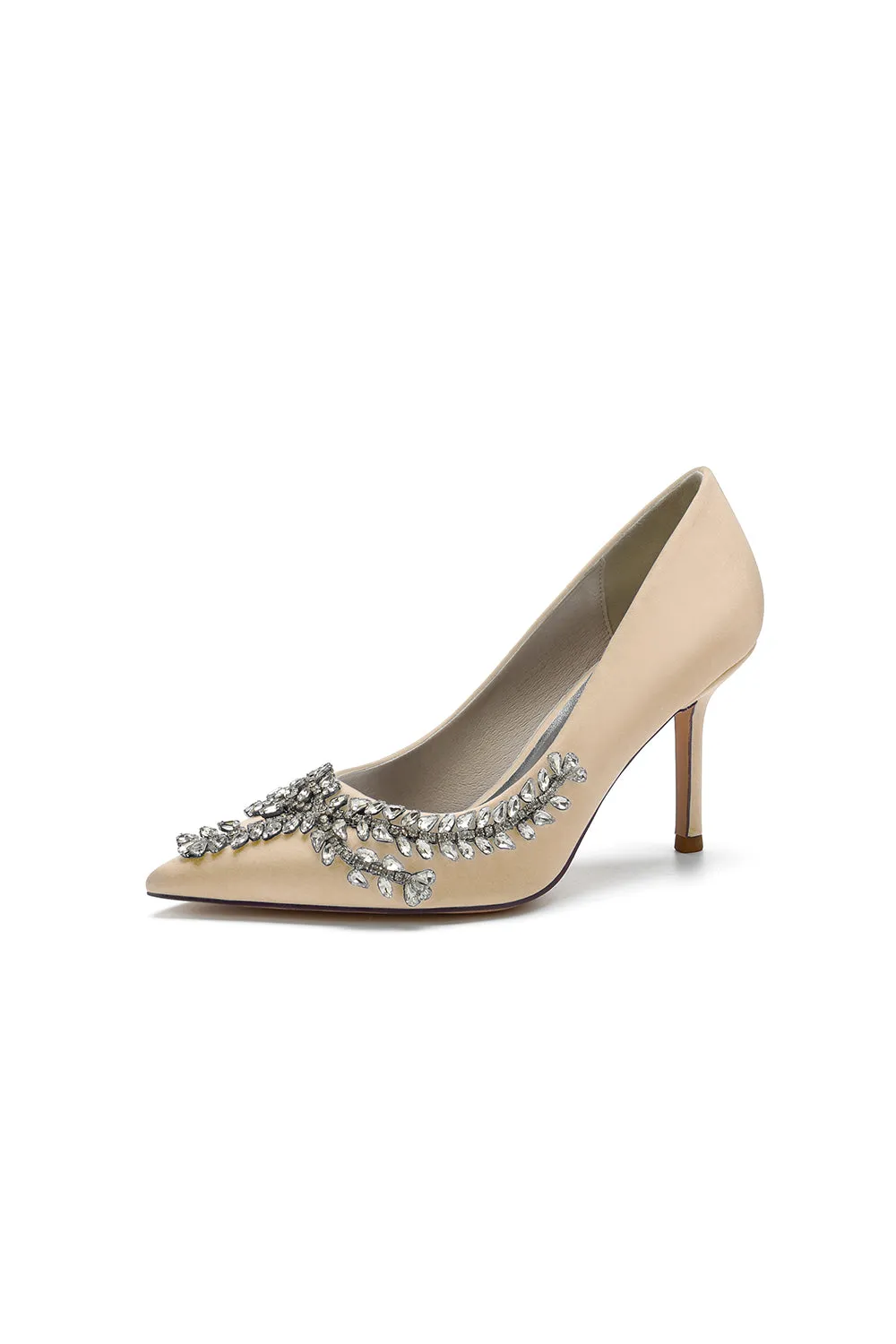 Cocktail Pointed Toe Crystal Satin High Heels