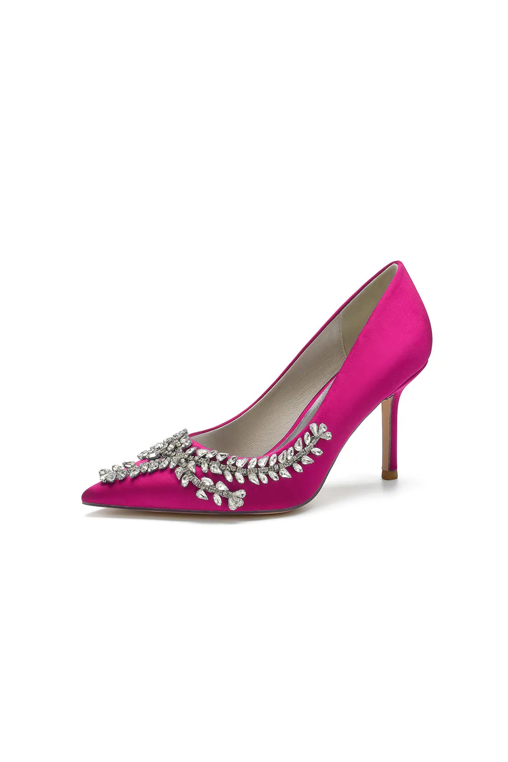 Cocktail Pointed Toe Crystal Satin High Heels