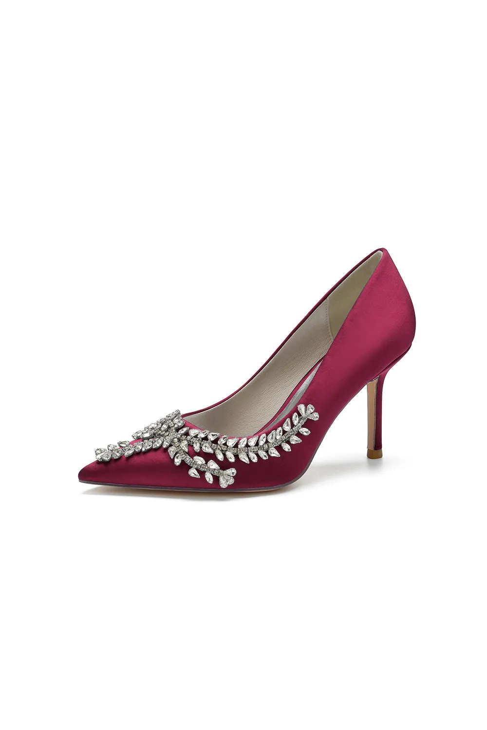 Cocktail Pointed Toe Crystal Satin High Heels