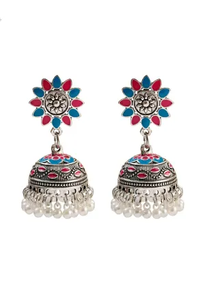 Colorful Beads Tassel Indian Jhumka Earrings for Women Ethnic Vintage Gold Alloy Bollywood Oxidized Bell Dangle Earrings (E832)