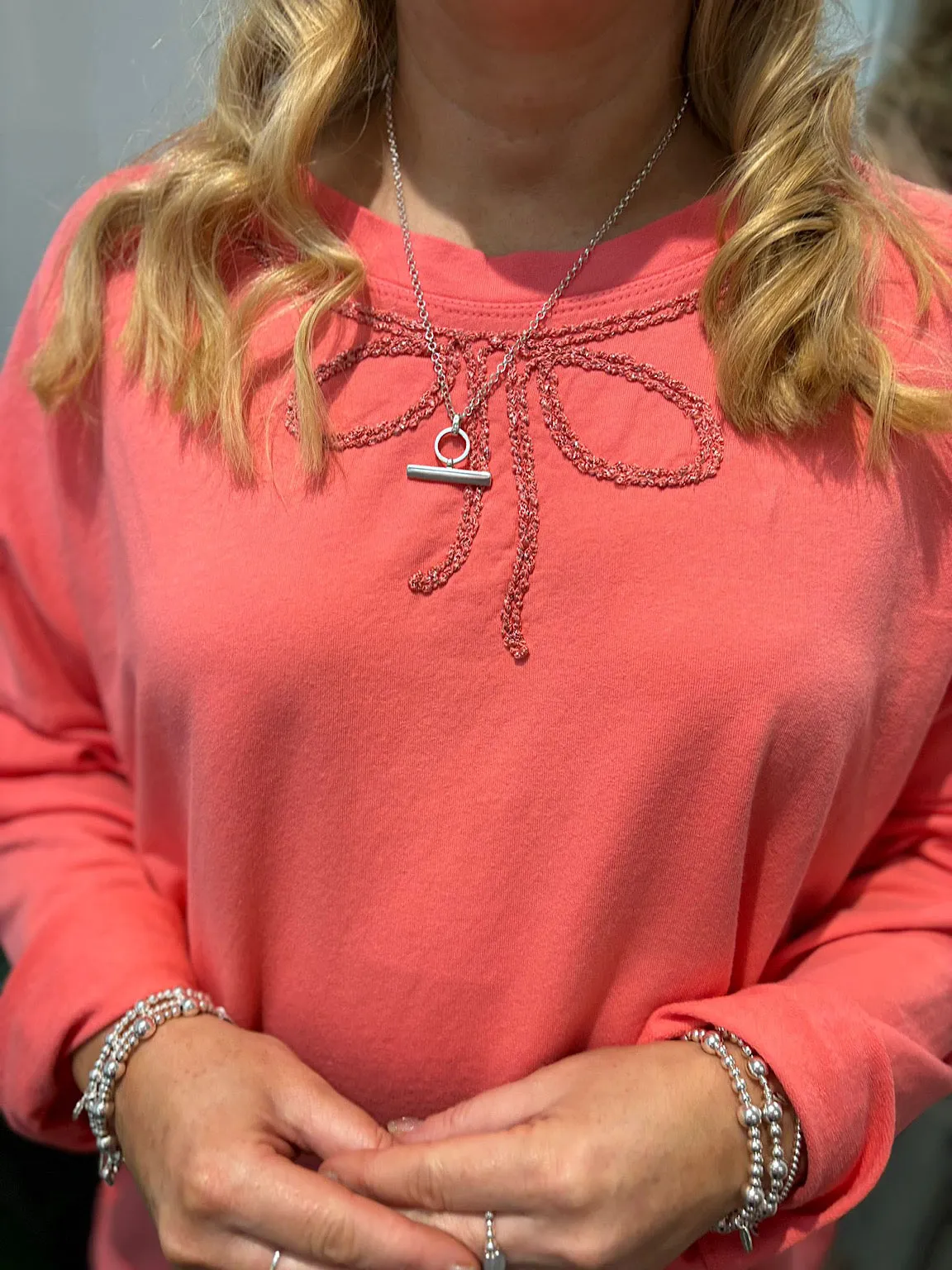 Coral Bow Detail Sweat Top Janey