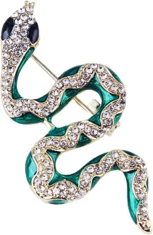Crystal Green Snake Brooch Pin for Women Men Rhinestone Alloy Animal Snake Brooch Wedding Party Jewelry