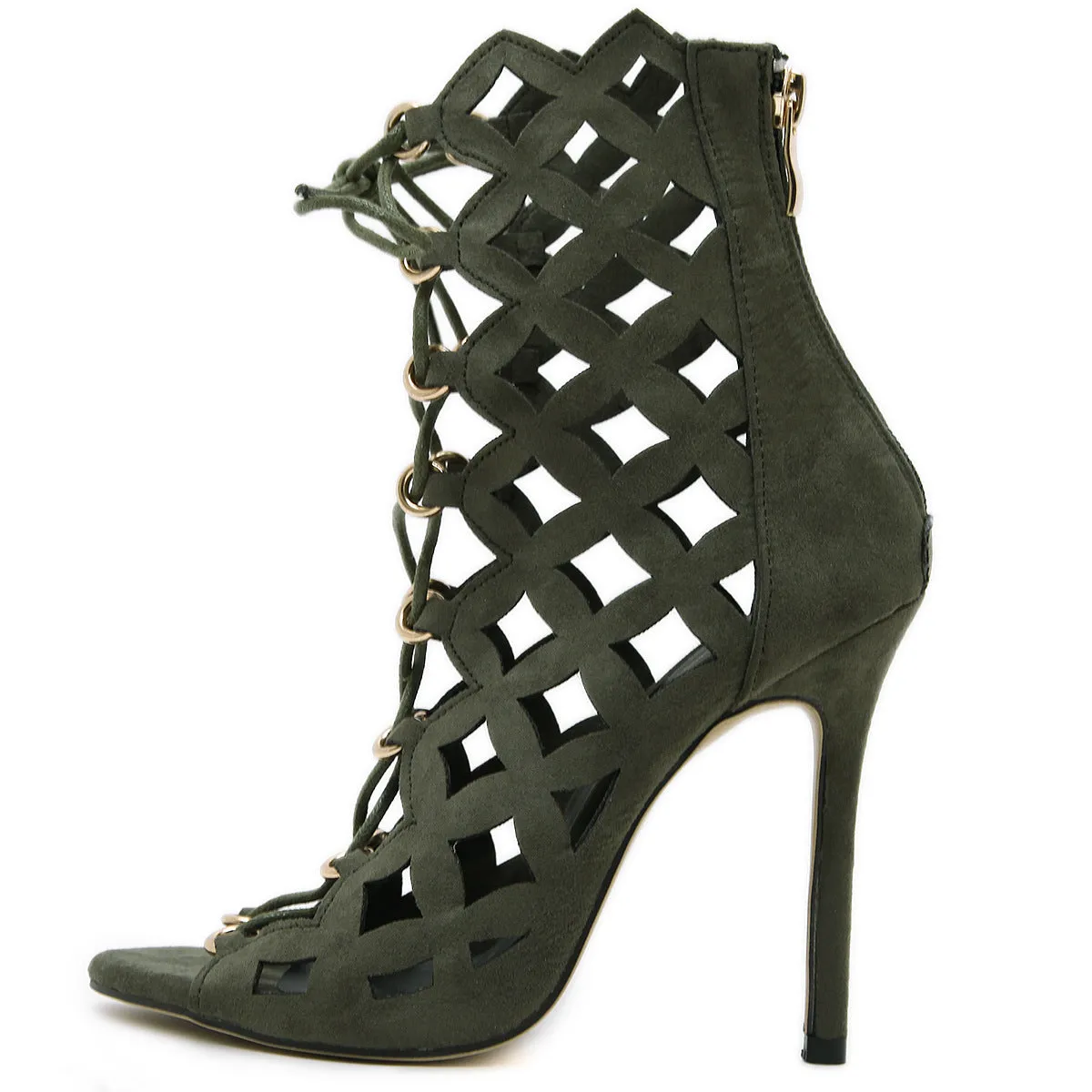 Cut Out Suede Peep Toe Ankle Short Boot High Heels Sandals