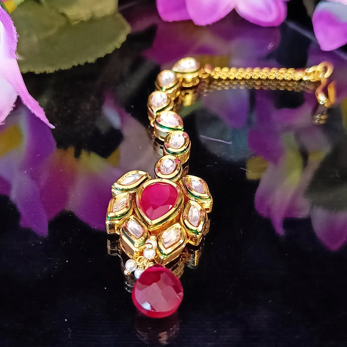 Designer Gold Plated Royal Kundan Maangtikka (D34)