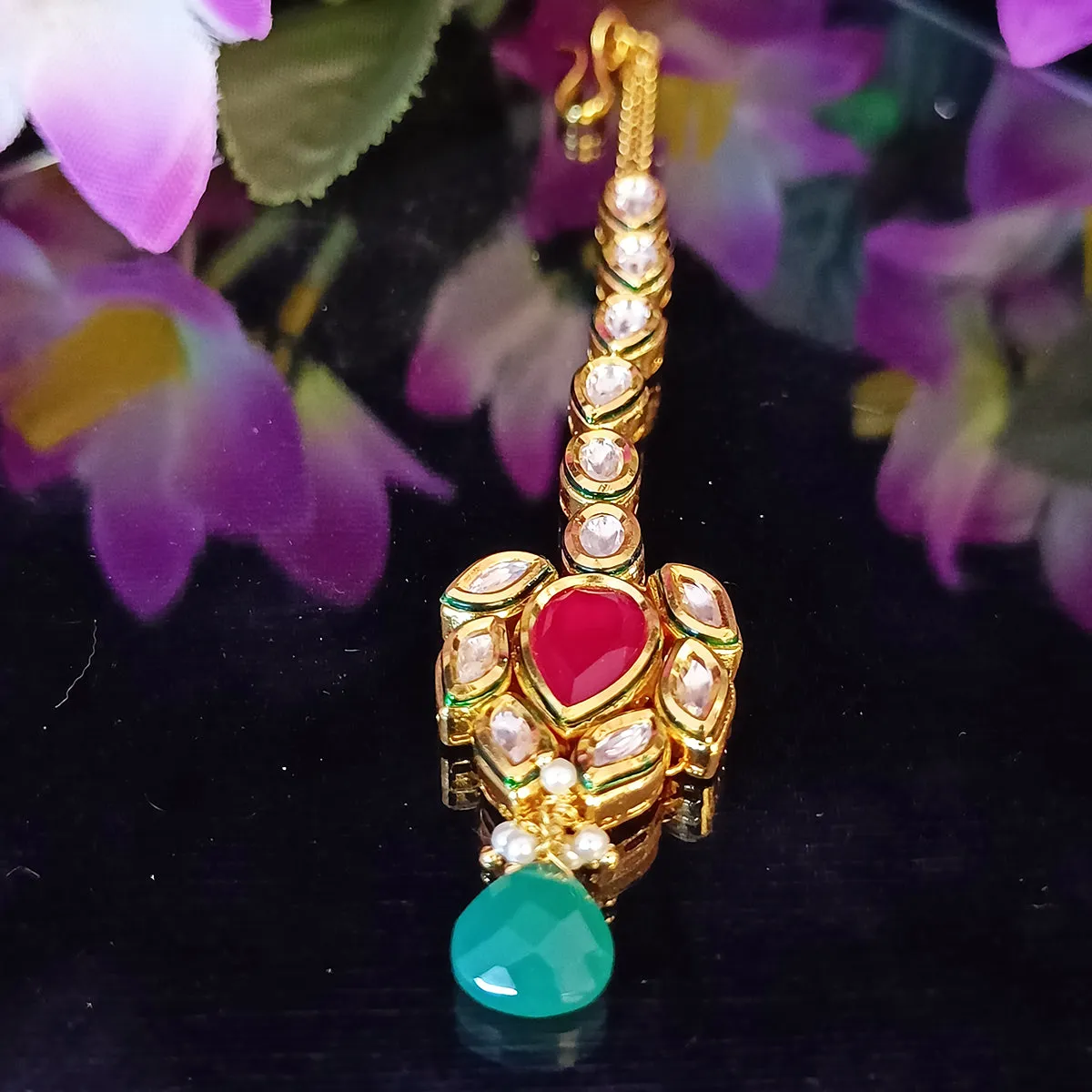 Designer Gold Plated Royal Kundan Maangtikka (D34)