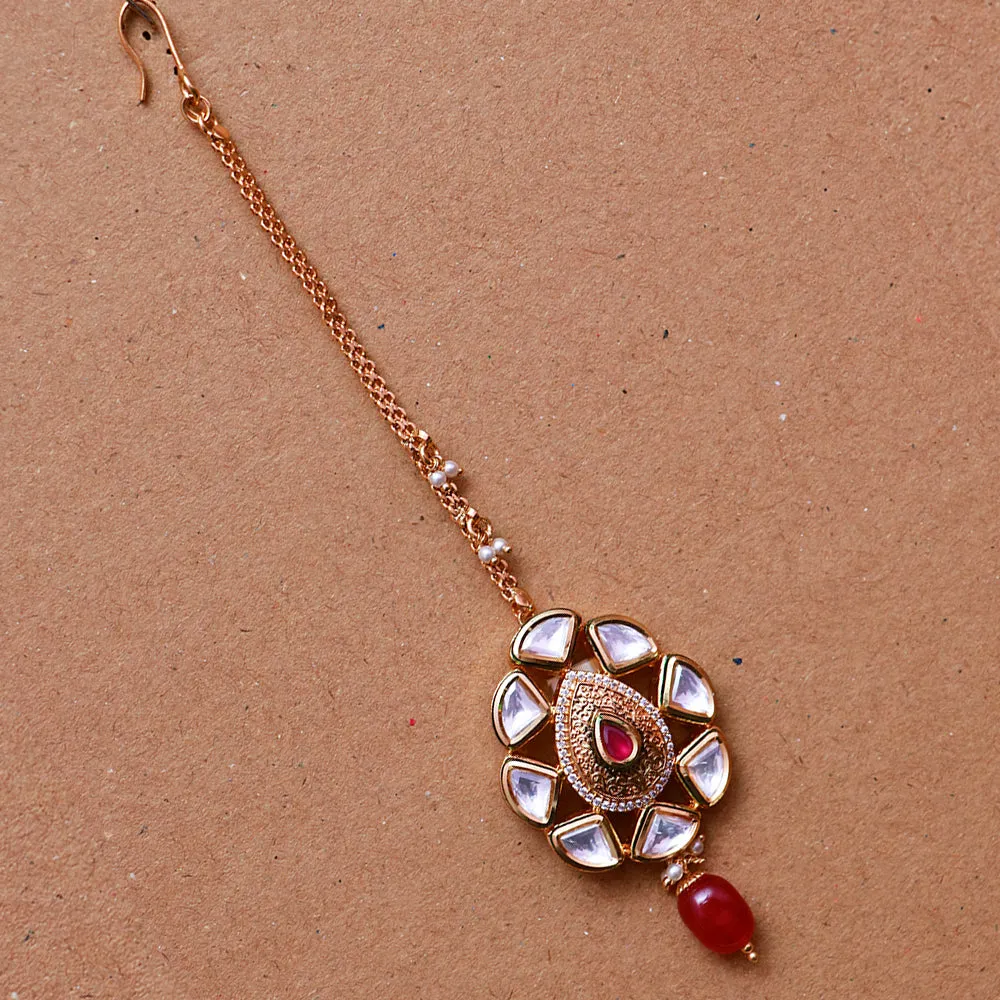 Designer Gold Plated Royal Kundan Maangtikka (D65)