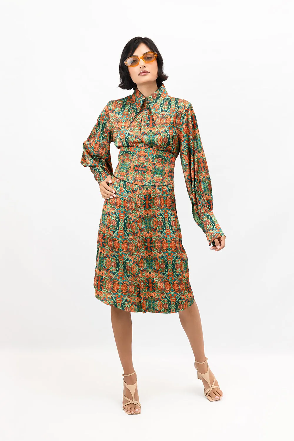 Double-Sided Denim Snakes Print Teal Satin Belt
