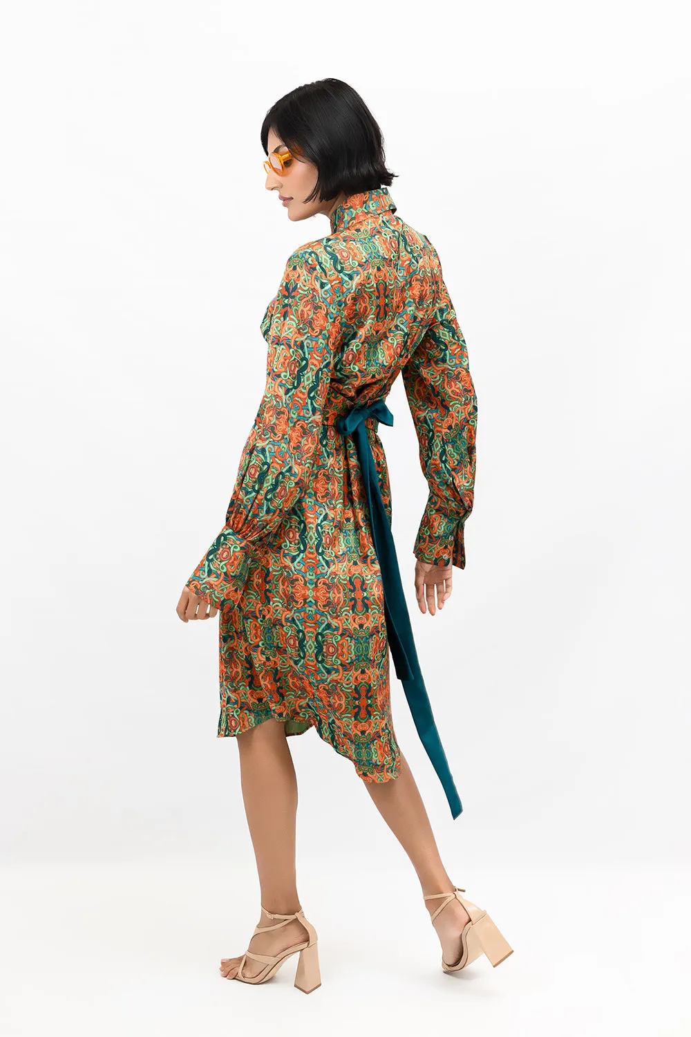 Double-Sided Denim Snakes Print Teal Satin Belt