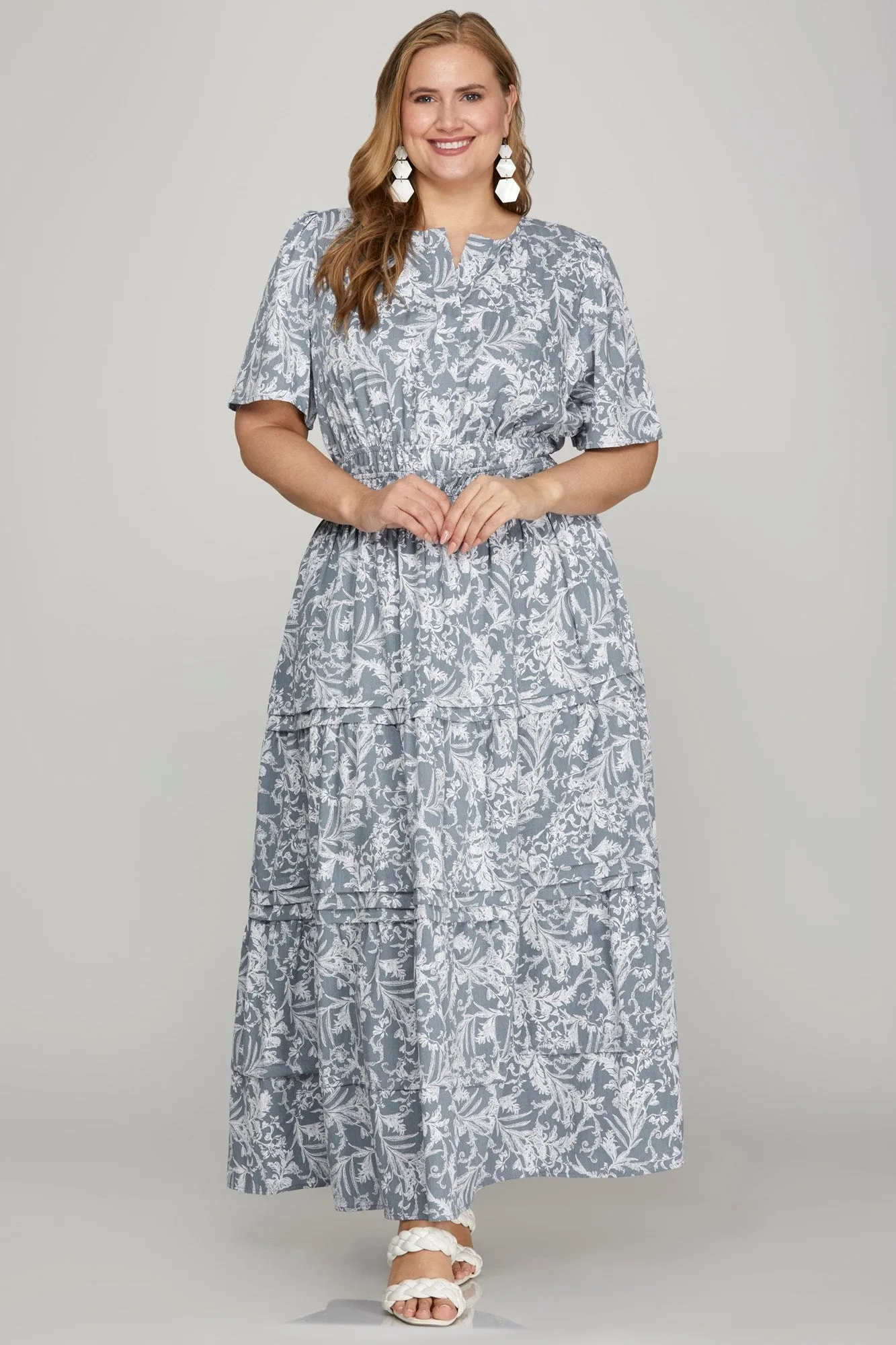 Elegant Notched Neckline Tiered Maxi Dress