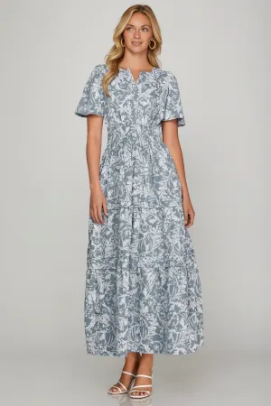 Elegant Notched Neckline Tiered Maxi Dress
