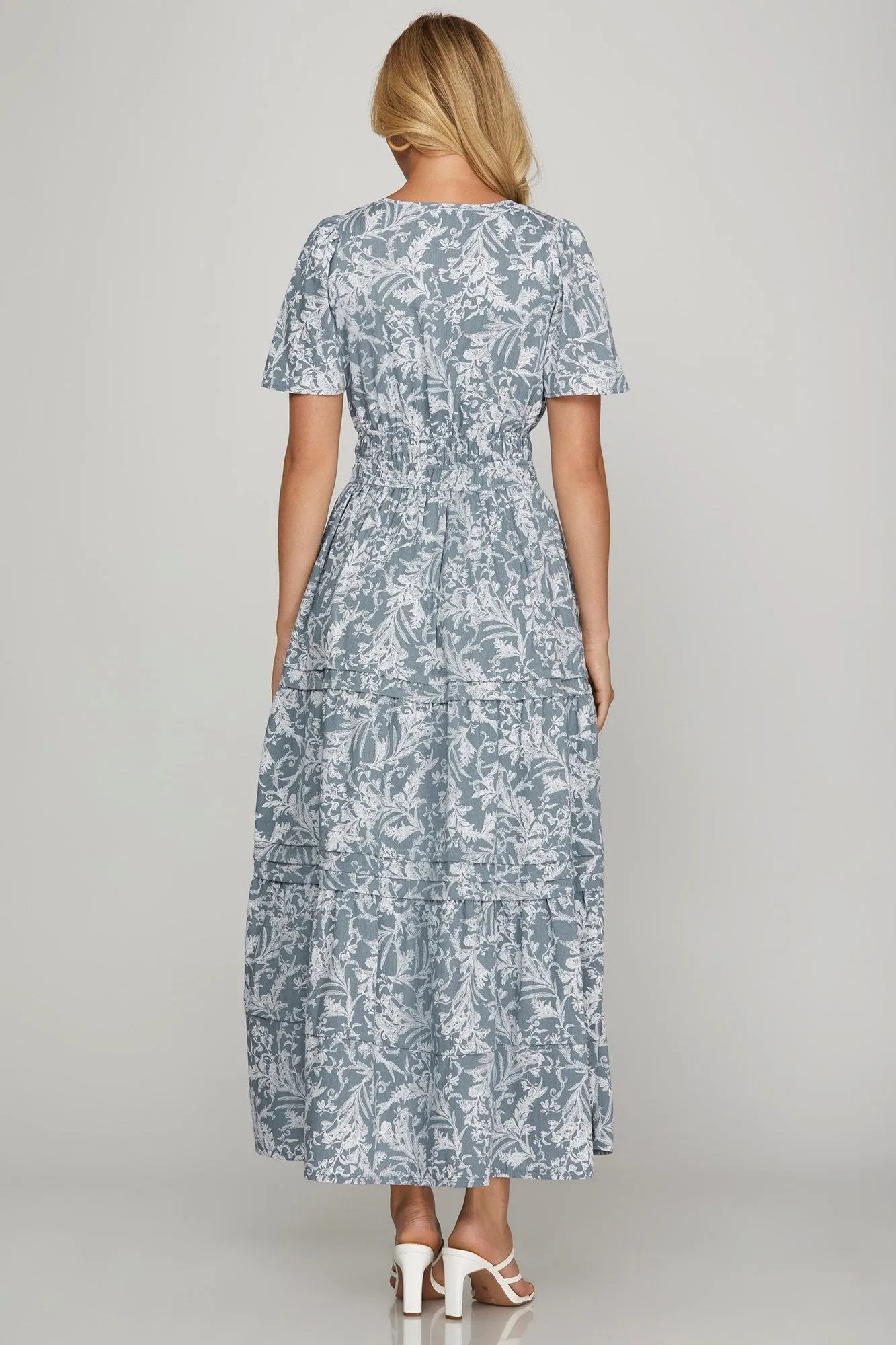 Elegant Notched Neckline Tiered Maxi Dress