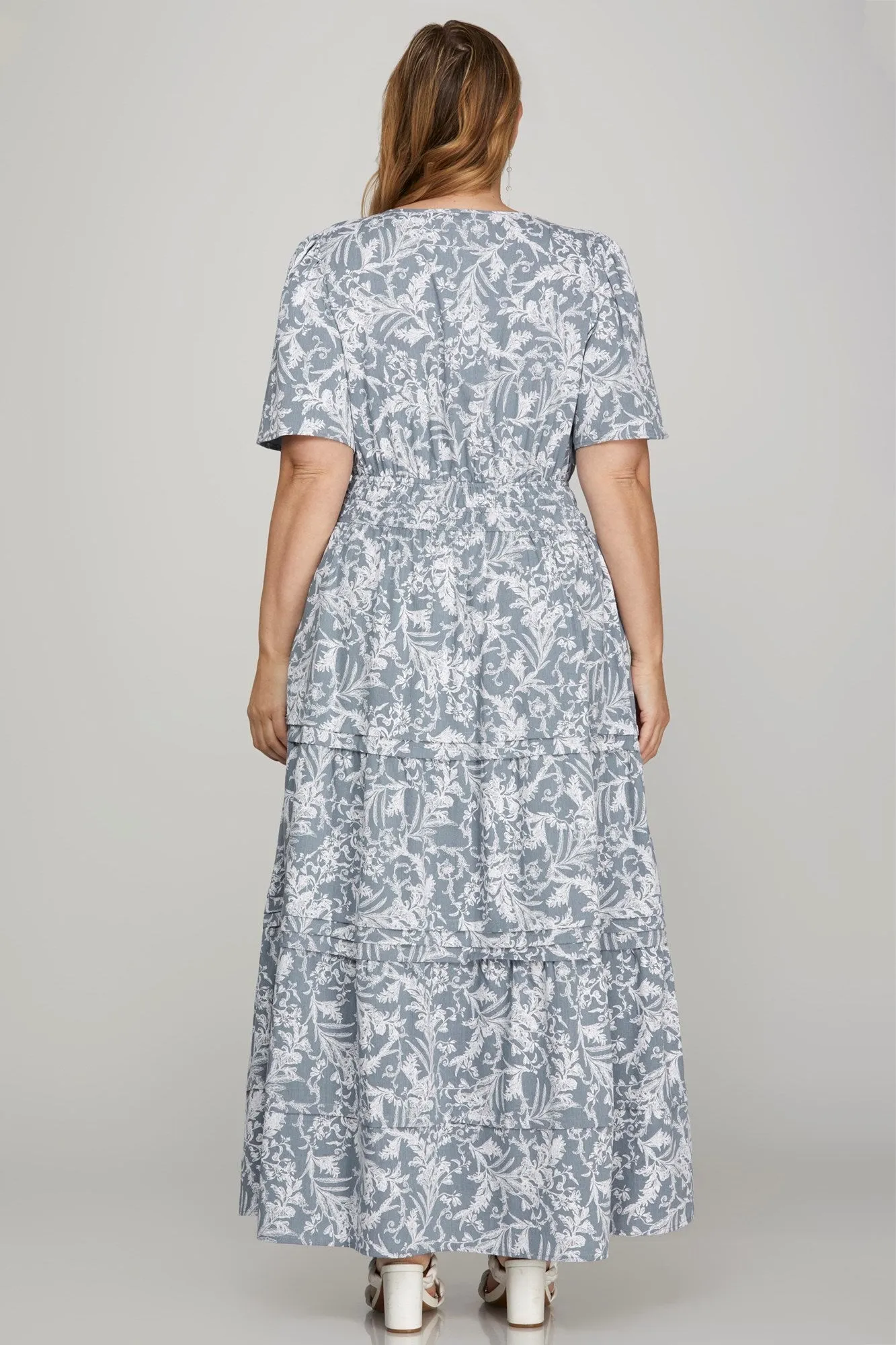 Elegant Notched Neckline Tiered Maxi Dress