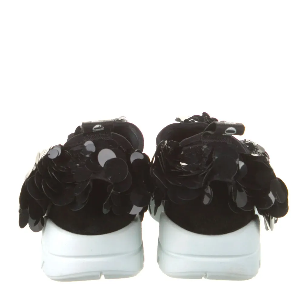 Emilio Pucci Black City One Sequin Ruffle Sneakers 38