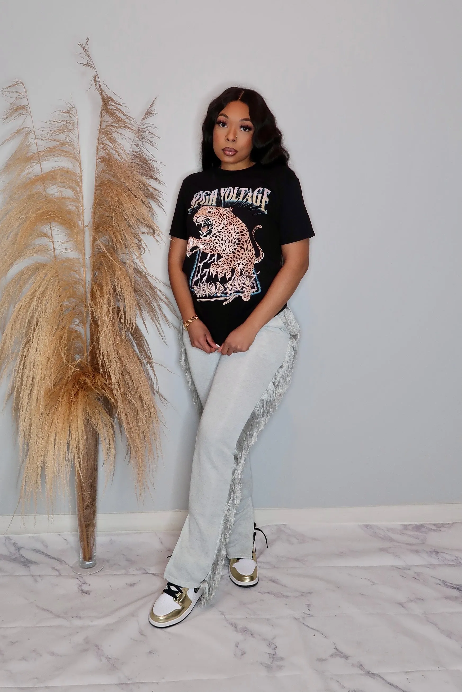 Fashion Fix Fringe Joggers- Light Grey