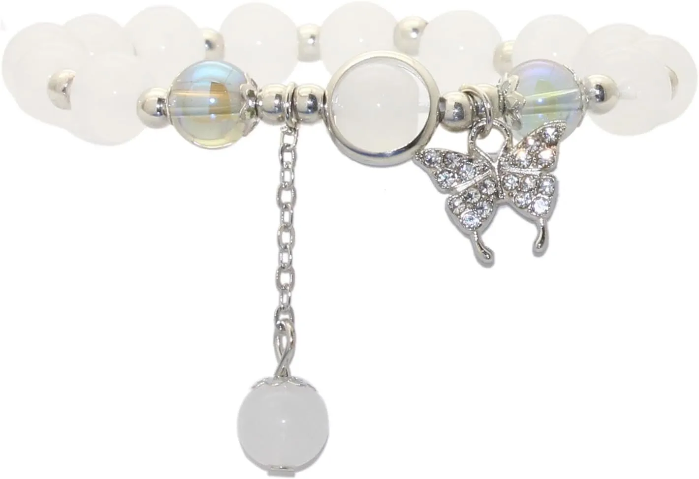 Fashion Glass Bead Bracelet Butterfly Charm Adjustable Link Bracelet