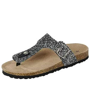 Forever Women's Birken-17 Sparkle Glitter Casual Sandals, Black