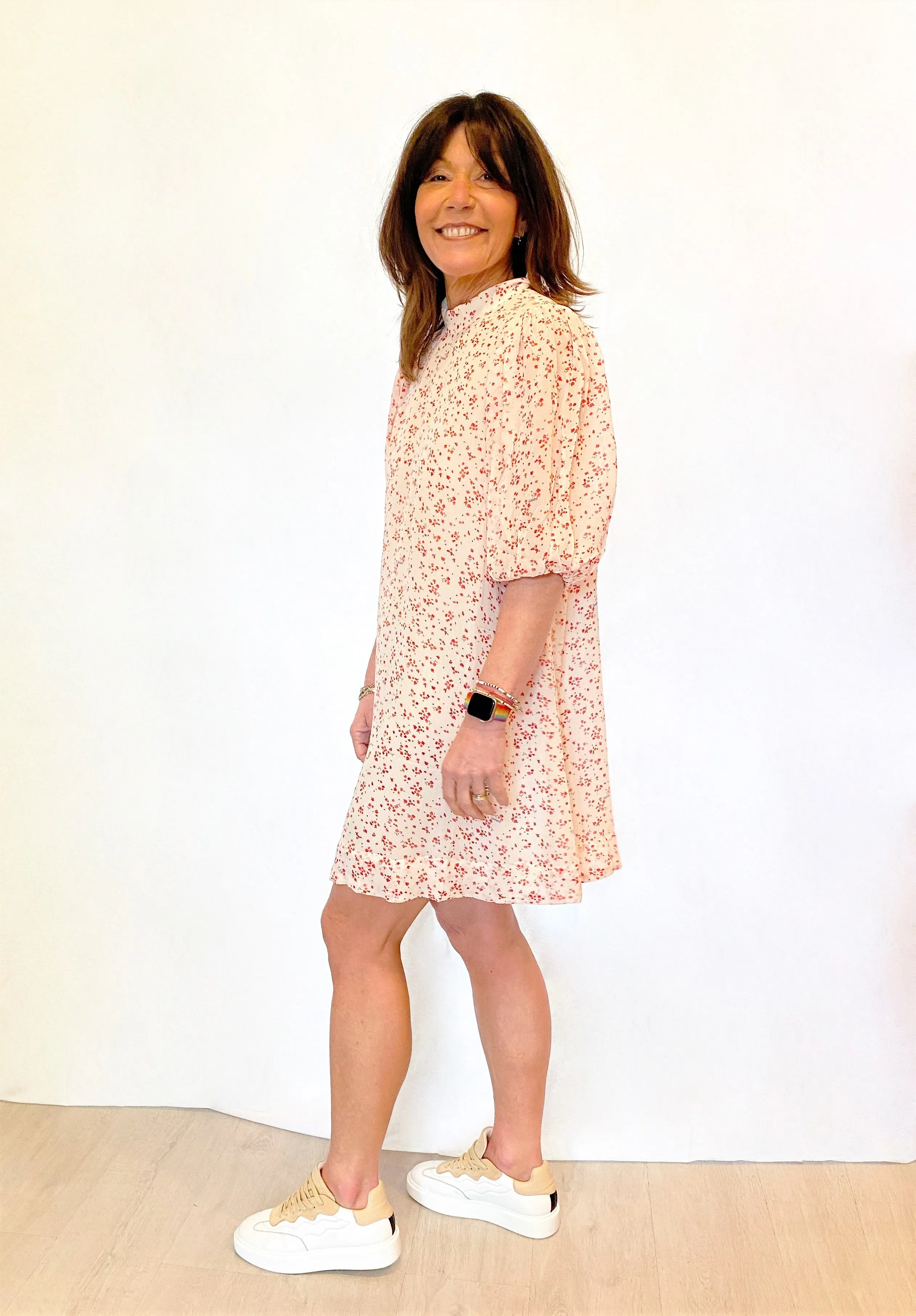 GANNI F5877 Printed Georgette Dress in Egret