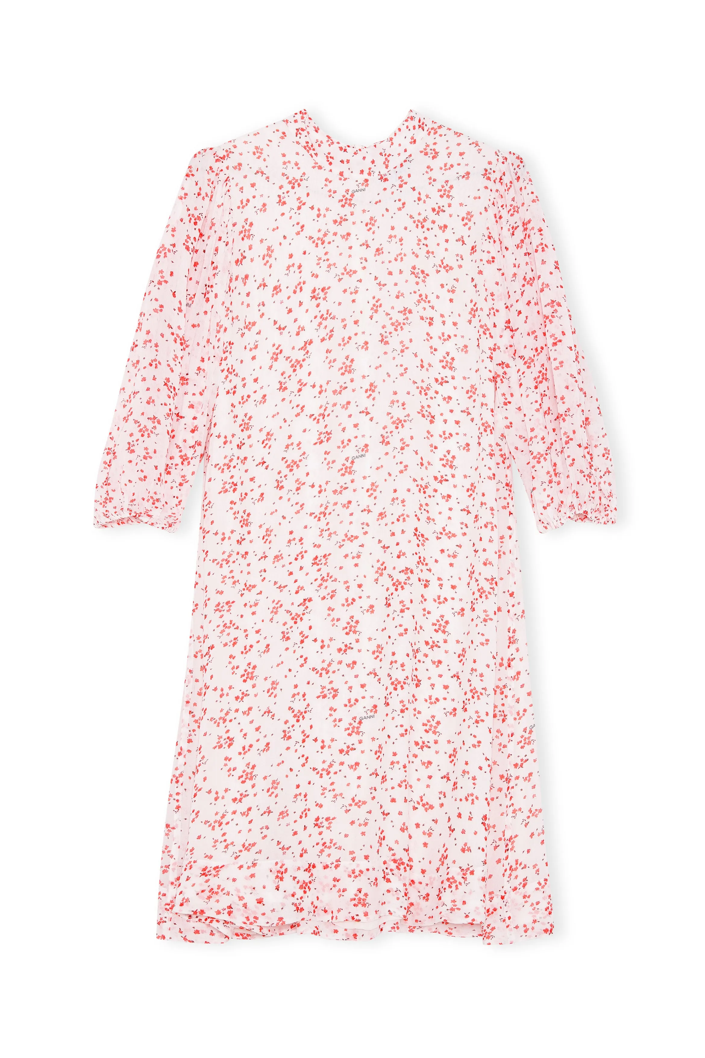 GANNI F5877 Printed Georgette Dress in Egret