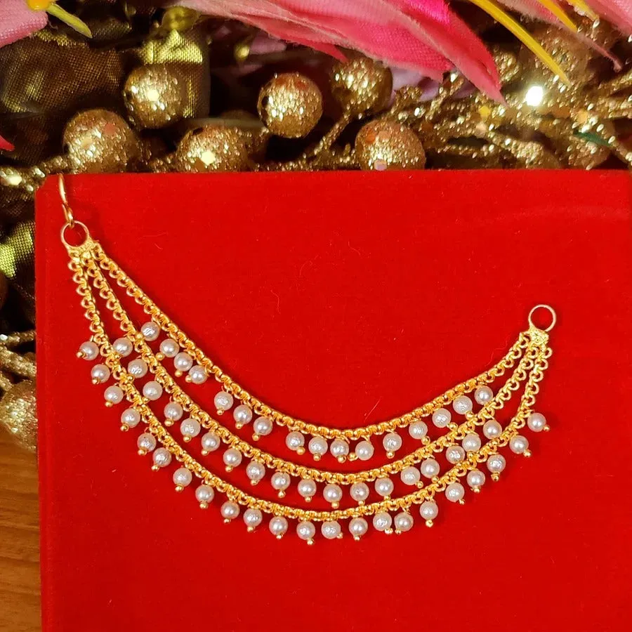 Gold Plated Beautiful Beads Kanoti Ear Chain For Women (E751)