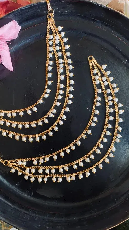 Gold Plated Beautiful Beads Kanoti Ear Chain For Women (E751)