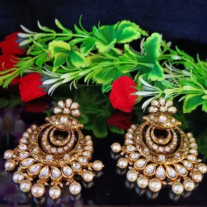 Gold Plated Beautifully Royal Kundan Beaded Earrings (E354)