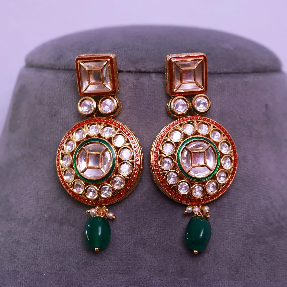 Gold Plated Beautifully Royal Kundan Beaded Earrings (E531)