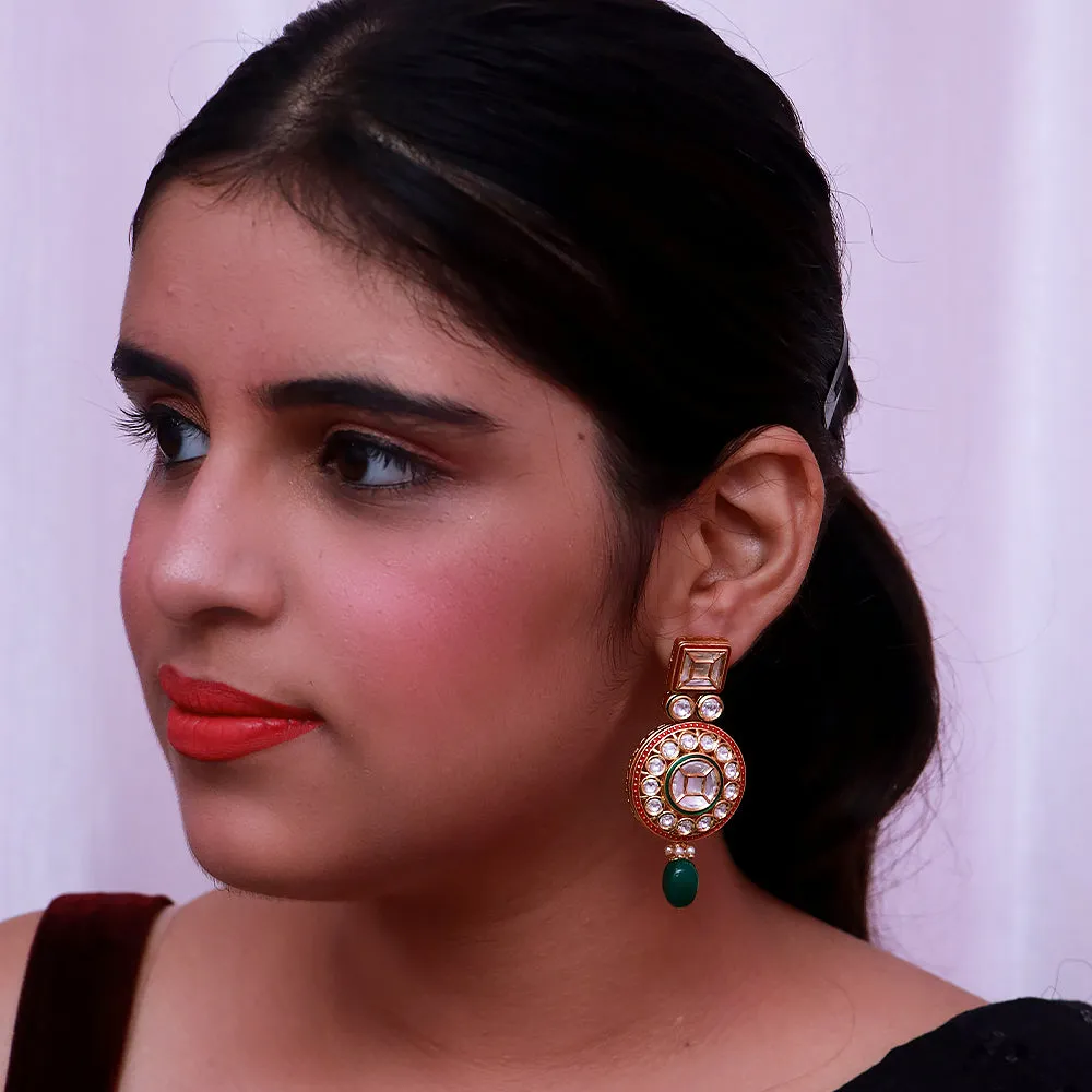 Gold Plated Beautifully Royal Kundan Beaded Earrings (E531)