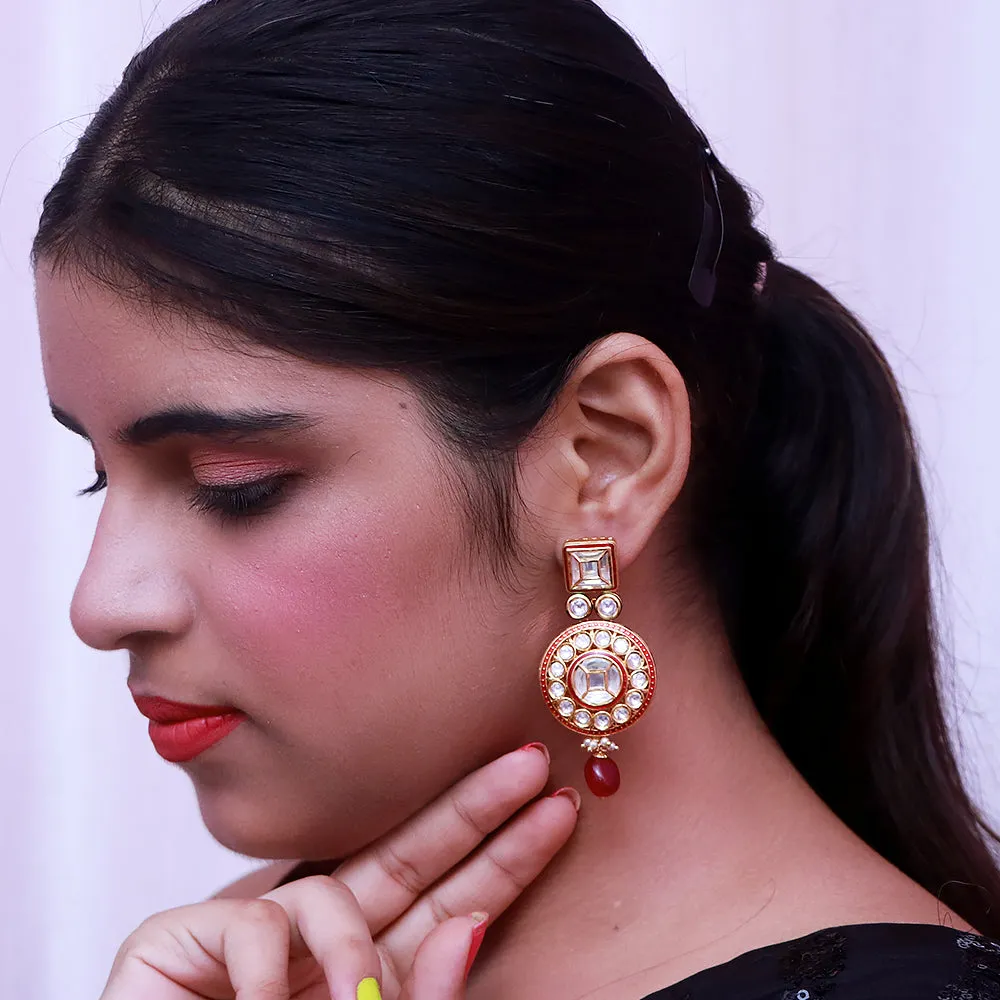 Gold Plated Beautifully Royal Kundan Beaded Earrings (E531)