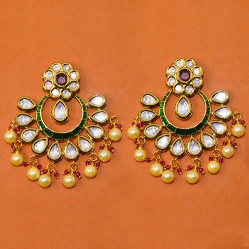 Gold Plated Beautifully Royal Kundan Beaded Earrings (E812)