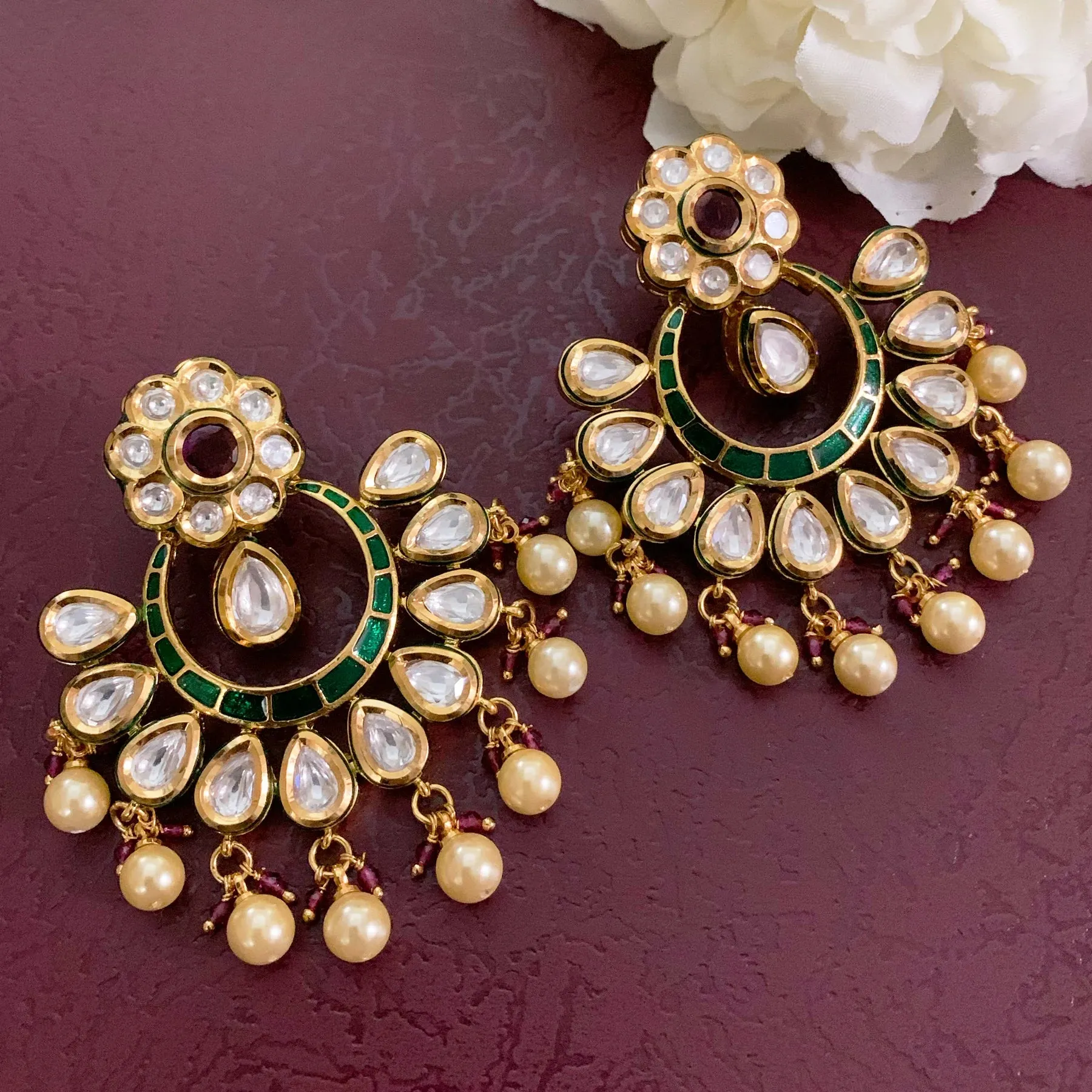 Gold Plated Beautifully Royal Kundan Beaded Earrings (E812)