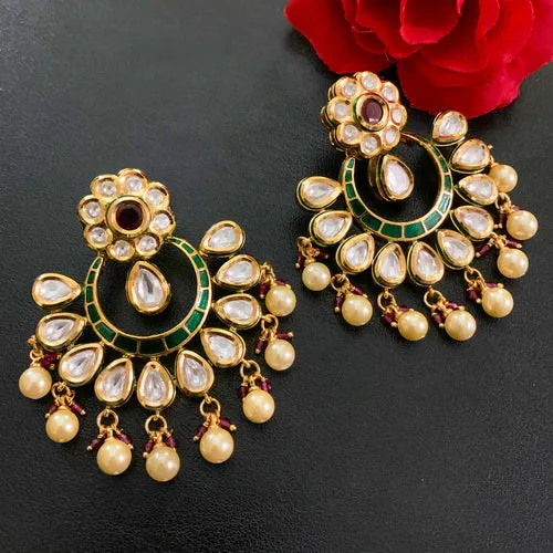 Gold Plated Beautifully Royal Kundan Beaded Earrings (E812)