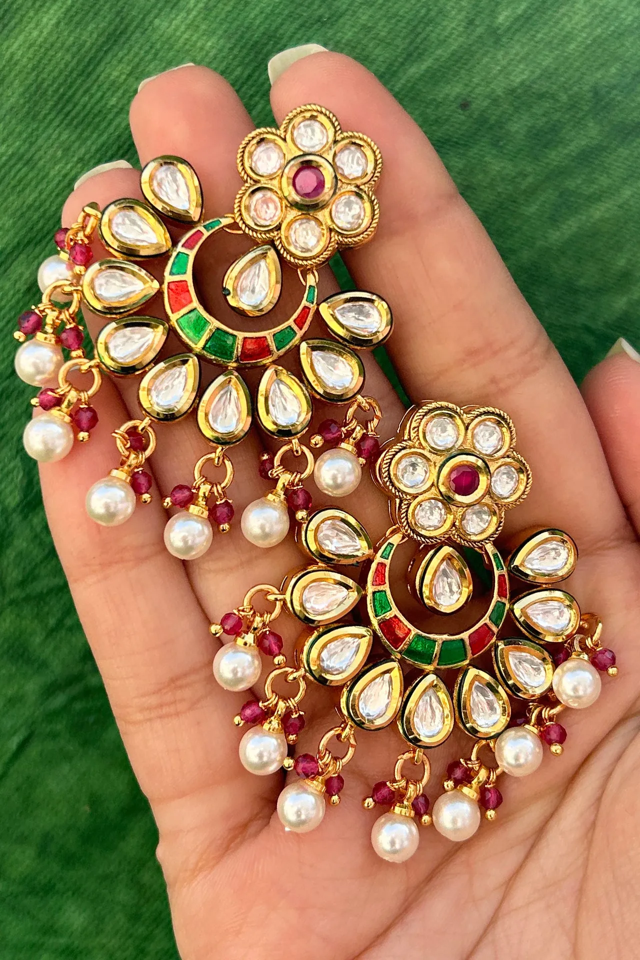 Gold Plated Beautifully Royal Kundan Beaded Earrings (E812)