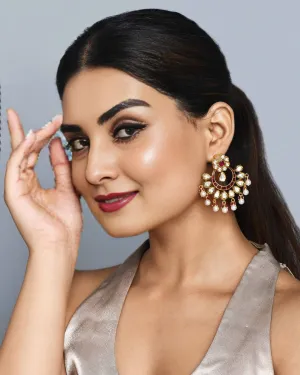 Gold Plated Beautifully Royal Kundan Beaded Earrings (E812)