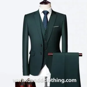 Green 3 Piece 100% Wool Suits For Men