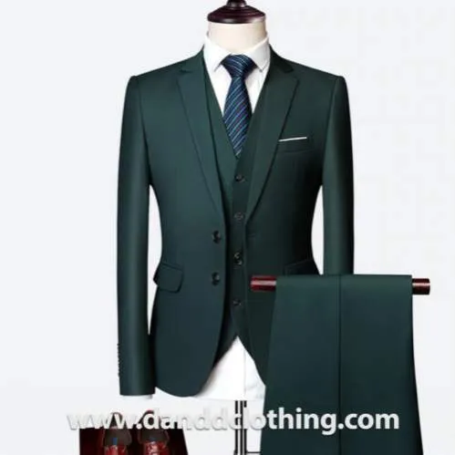 Green 3 Piece 100% Wool Suits For Men