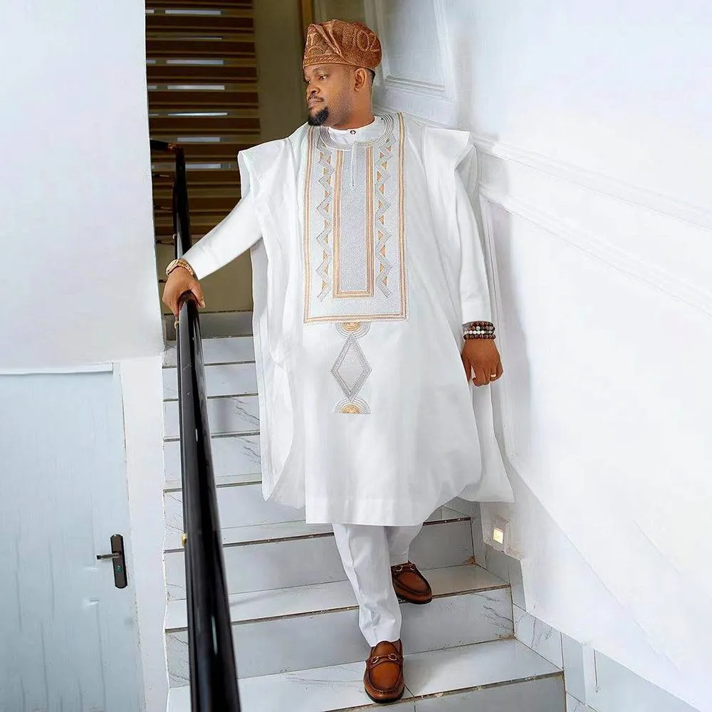 H&amp;D Aid Mubarek Musulman Ensembles African Clothes For Men Traditional Wedding Party Agbada Boubou Shirt Pant Suit Formal Attire