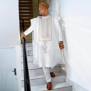 H&amp;D Aid Mubarek Musulman Ensembles African Clothes For Men Traditional Wedding Party Agbada Boubou Shirt Pant Suit Formal Attire